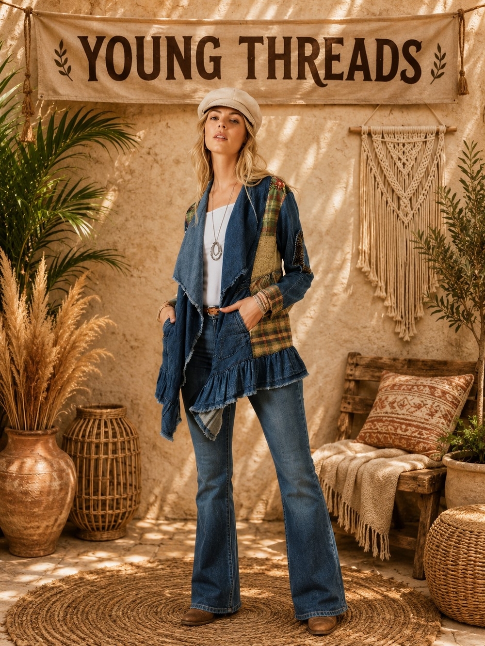 401 Young Threads Women's Blue Mixed-Media Denim Jacket